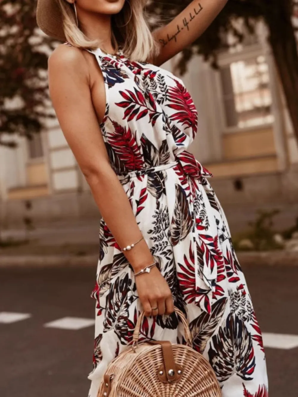 Tropical Floral Halter Neck Summer Dress, image 5