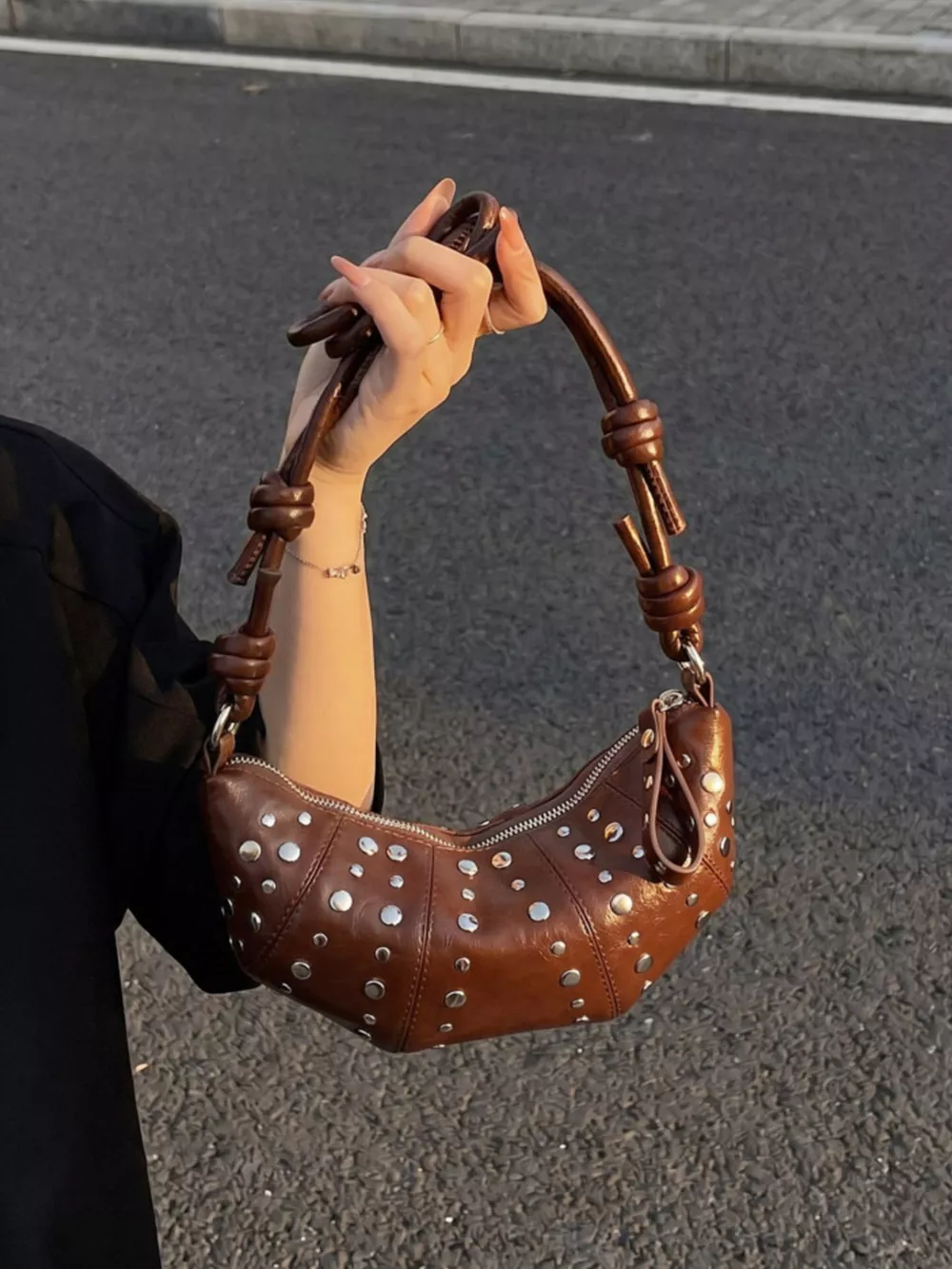 Studded Crescent Shoulder Bag, image 7
