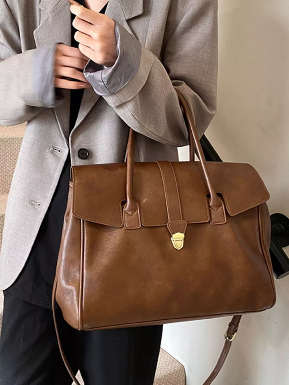 Buckle PU Leather Handbag, image 5