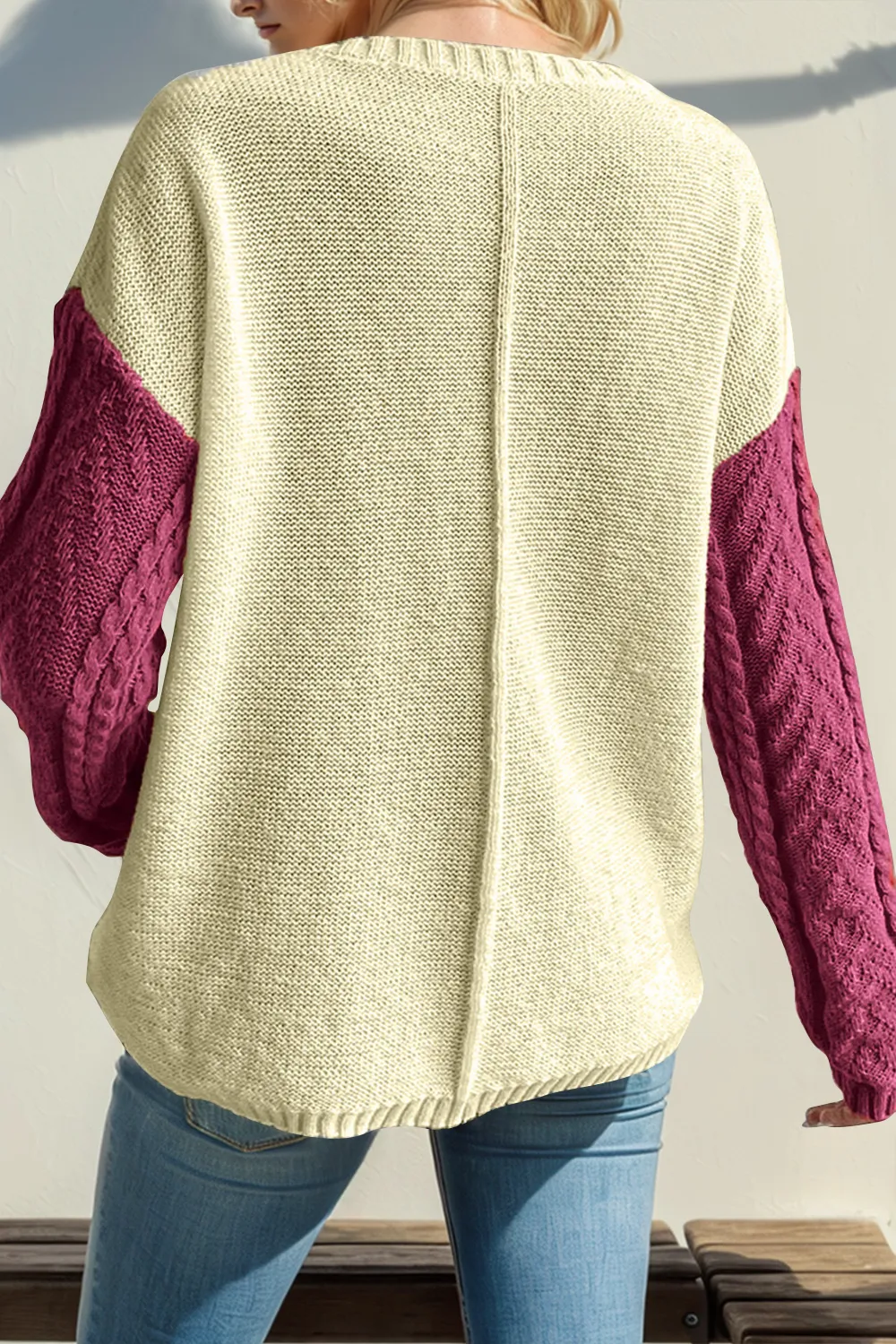 Full Size Color Block Drop Shoulder Sweater, image 4
