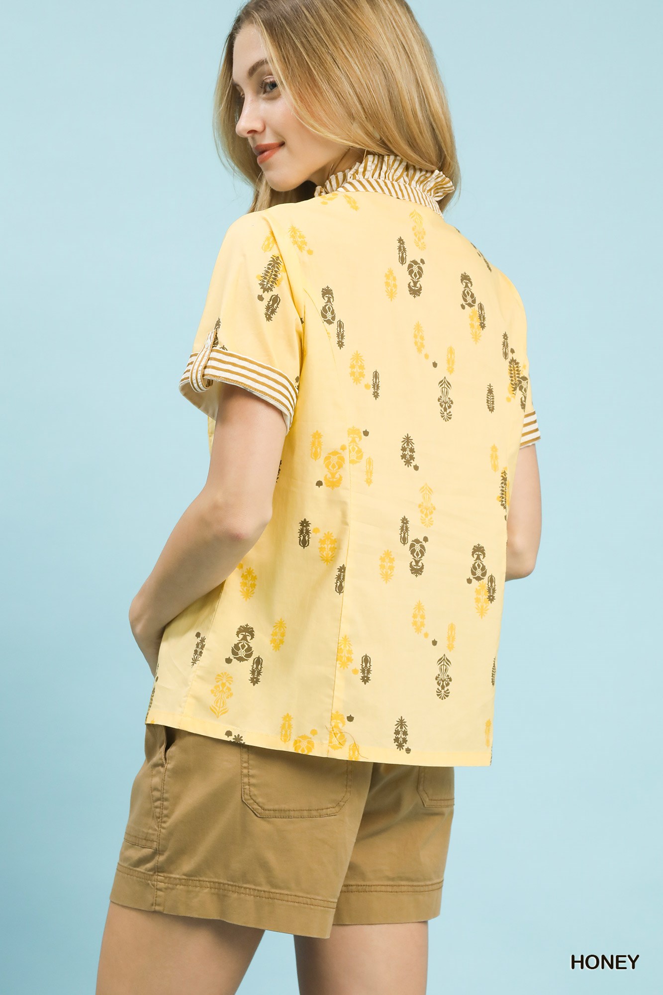 Printed Ruffle Trim Button Front Blouse, image 5