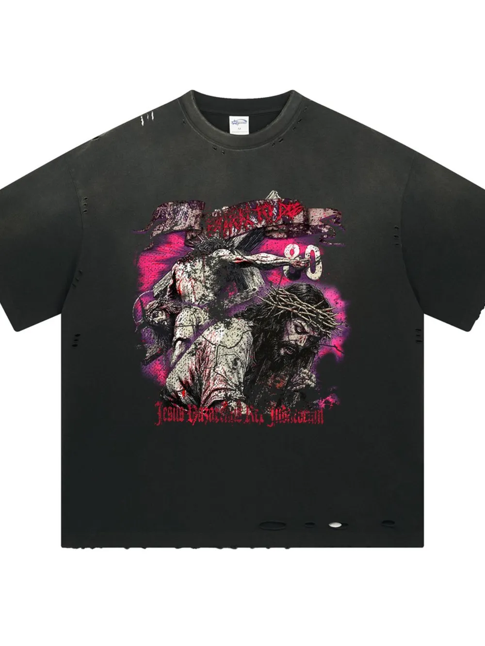 Men's Distressed Detail Round Neck Graphic T-Shirt, image 6