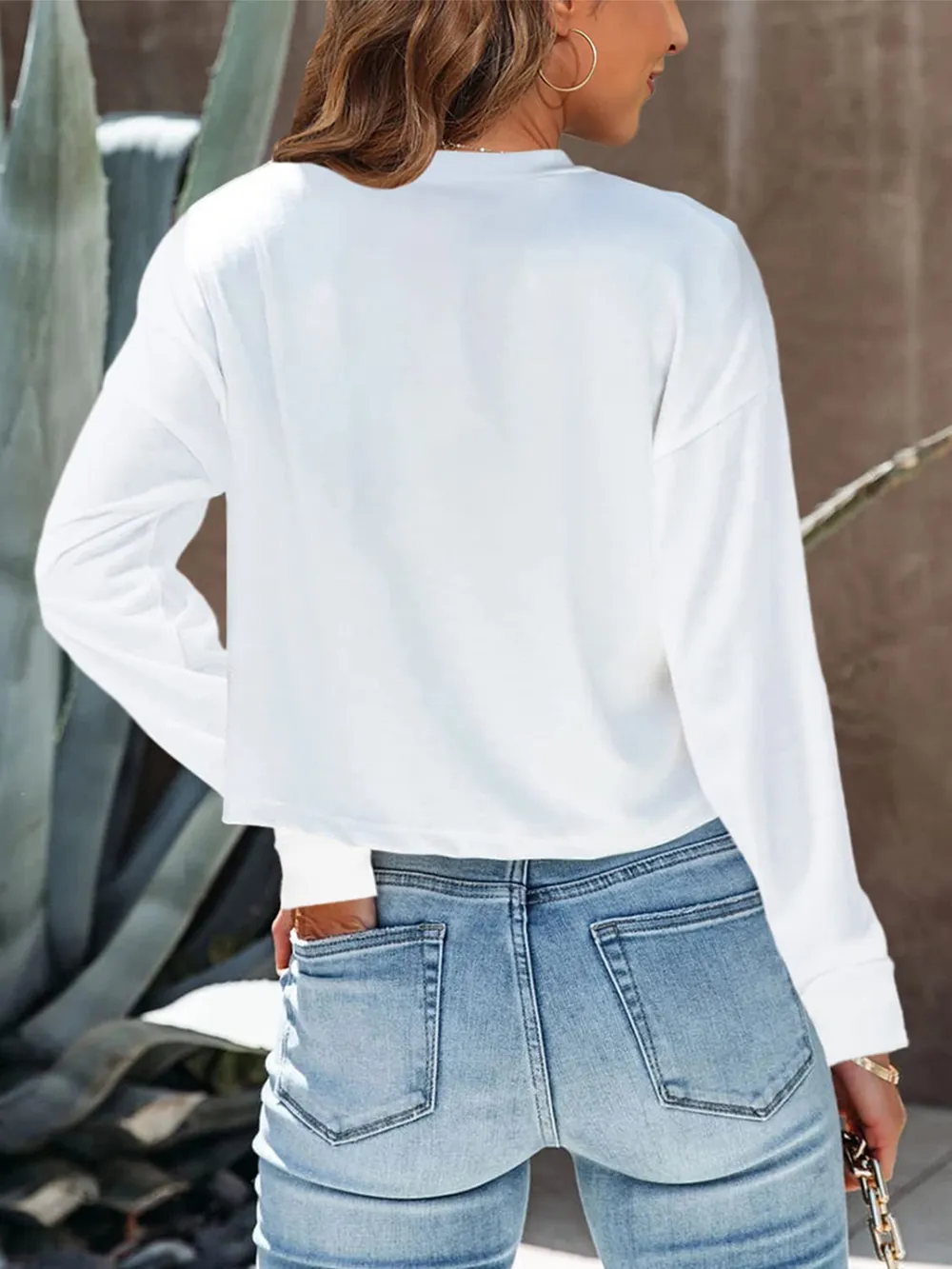 Round Neck Dropped Shoulder Long Sleeve T-Shirt, image 2
