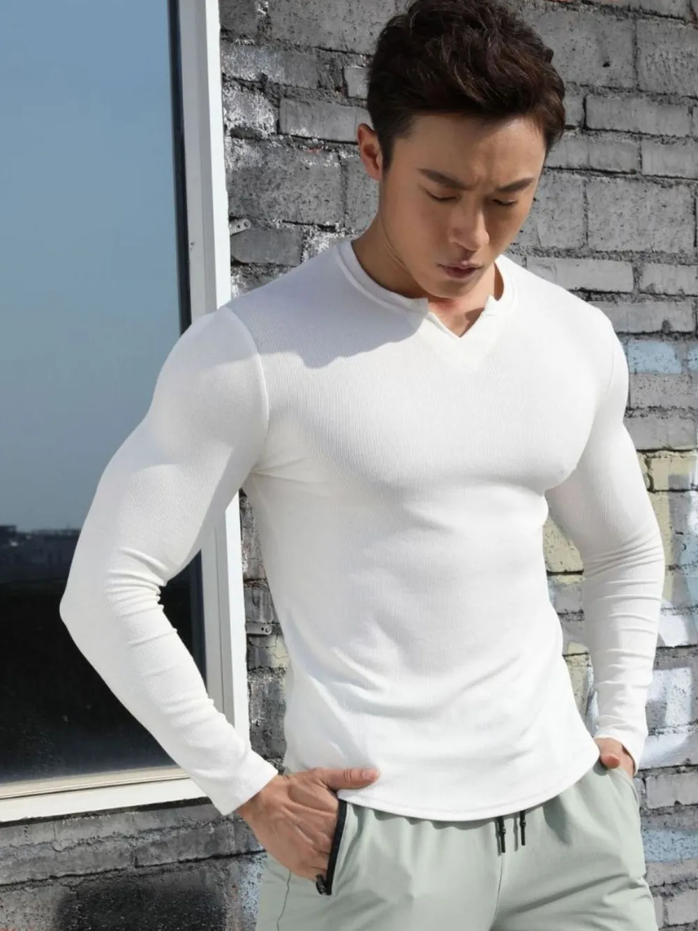 Men's Plus Size Notched Long Sleeve T-Shirt, image 4