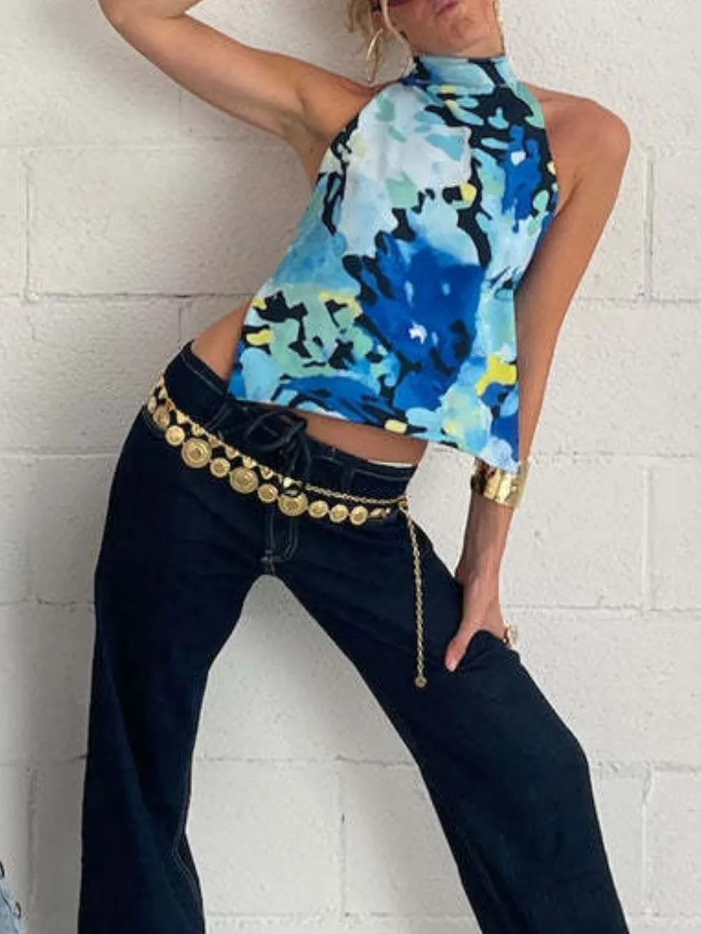 Backless Printed Halter Neck Tank, image 18