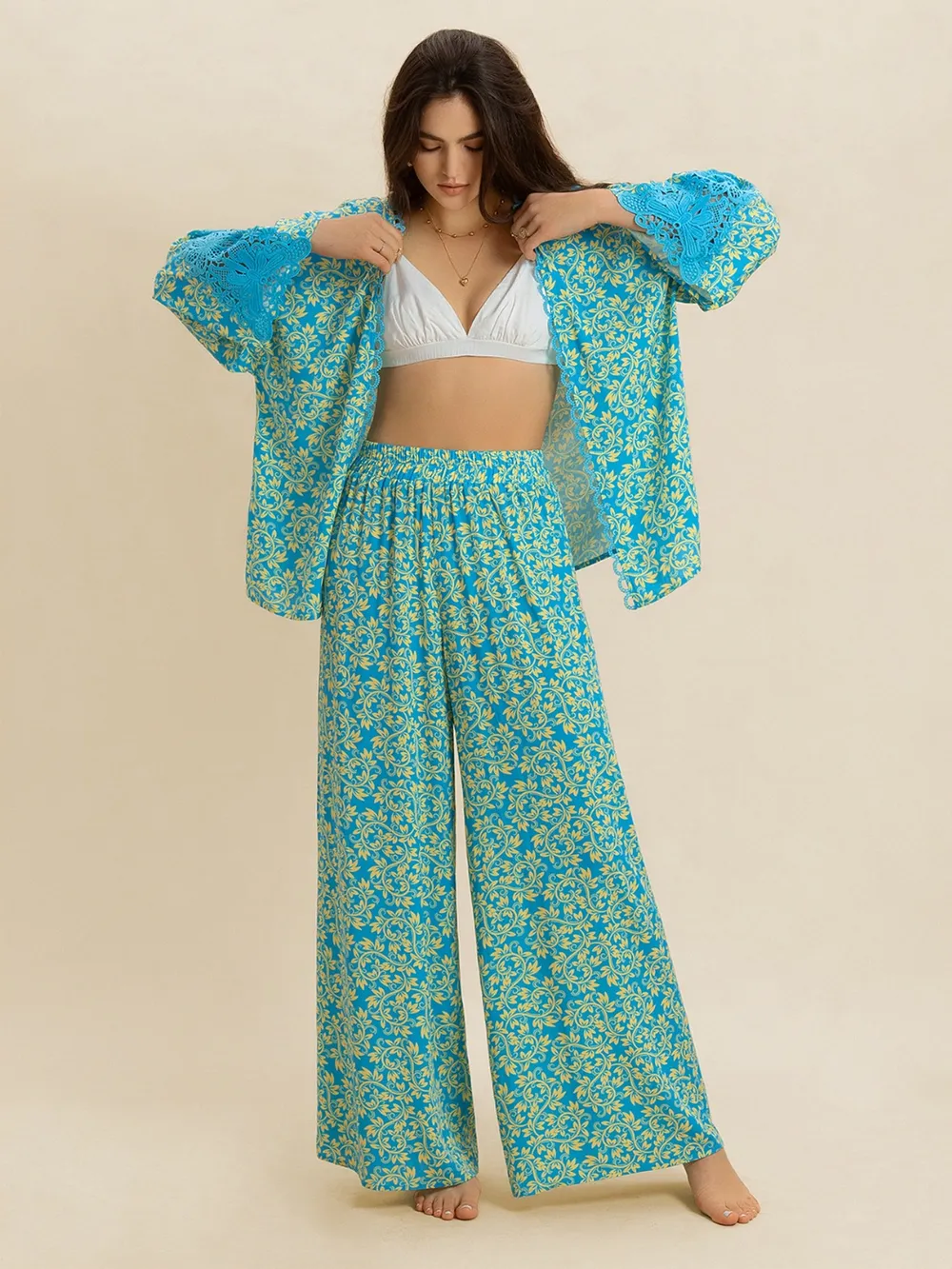 Open Front Printed Top and Pants Set, image 6