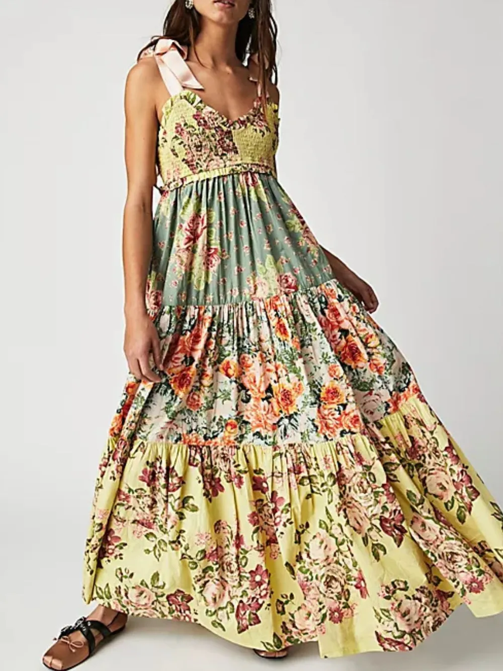 Printed V-Neck Tie Shoulder Cami Dress, image 5