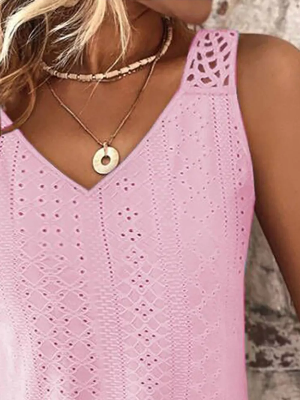 Eyelet Lace Trim V-Neck Tank Top, image 15