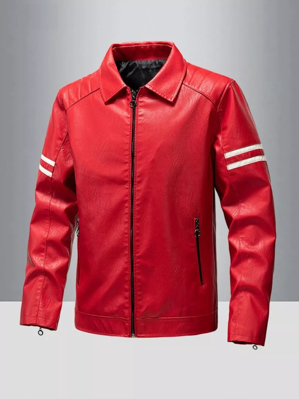 Men's Plus Size Zip Up Leather Motorcycle Jacket, image 5
