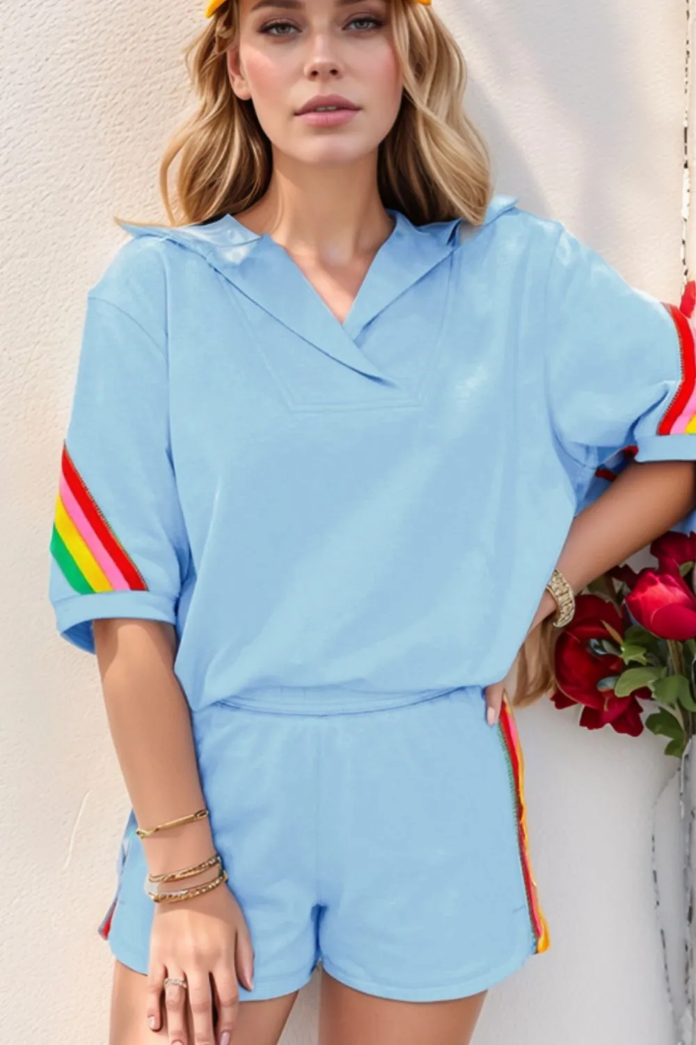 Rainbow Collared Short Sleeve Top and Shorts Set, image 11