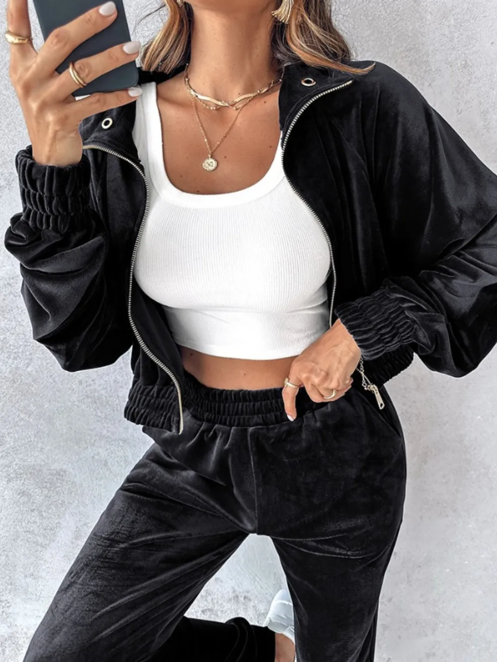 Zip Up Long Sleeve Cropped Top and Joggers Set, image 19