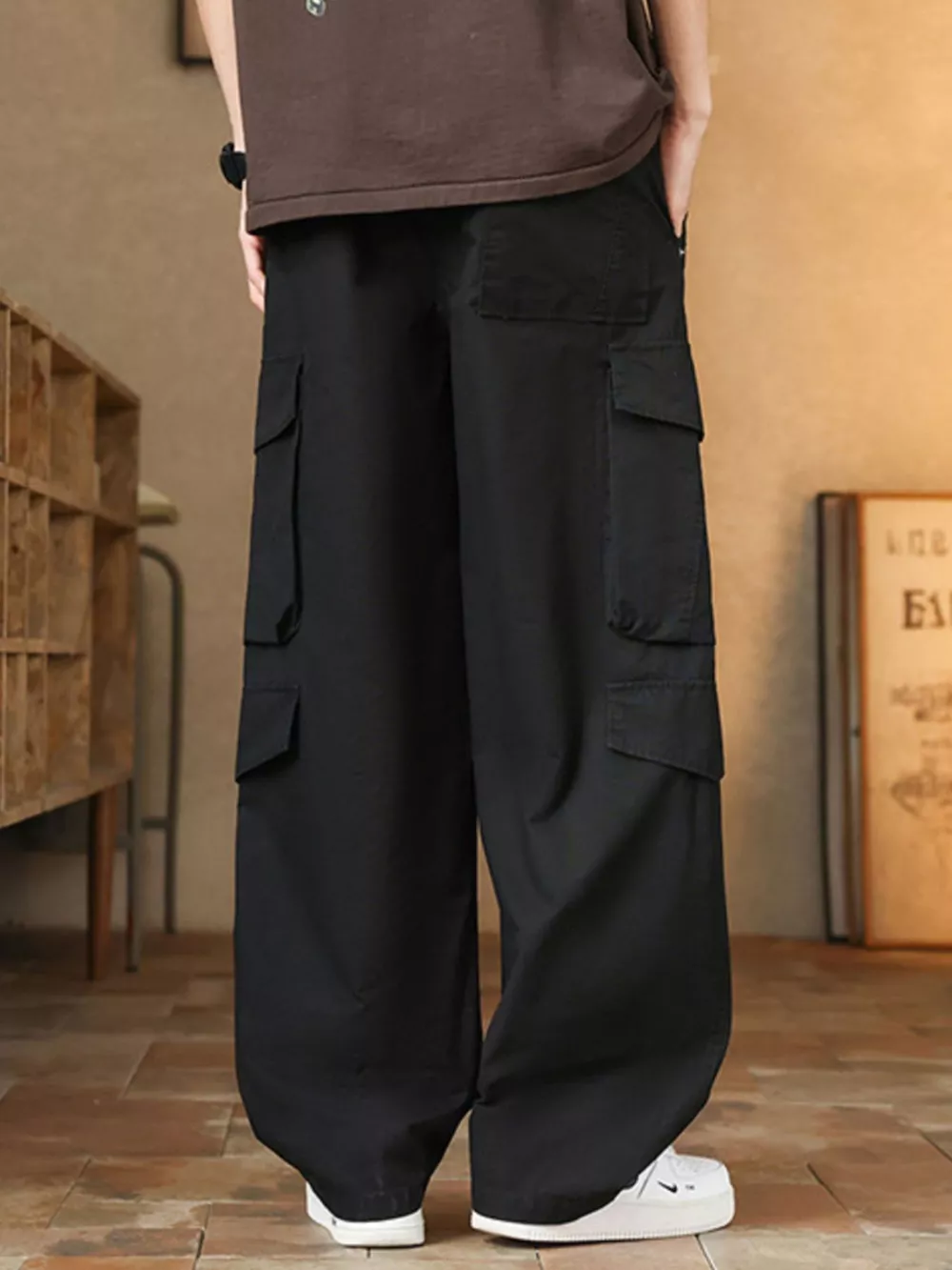 Men's Plus Size Loose Fit Cargo Pants with Drawstring, image 6