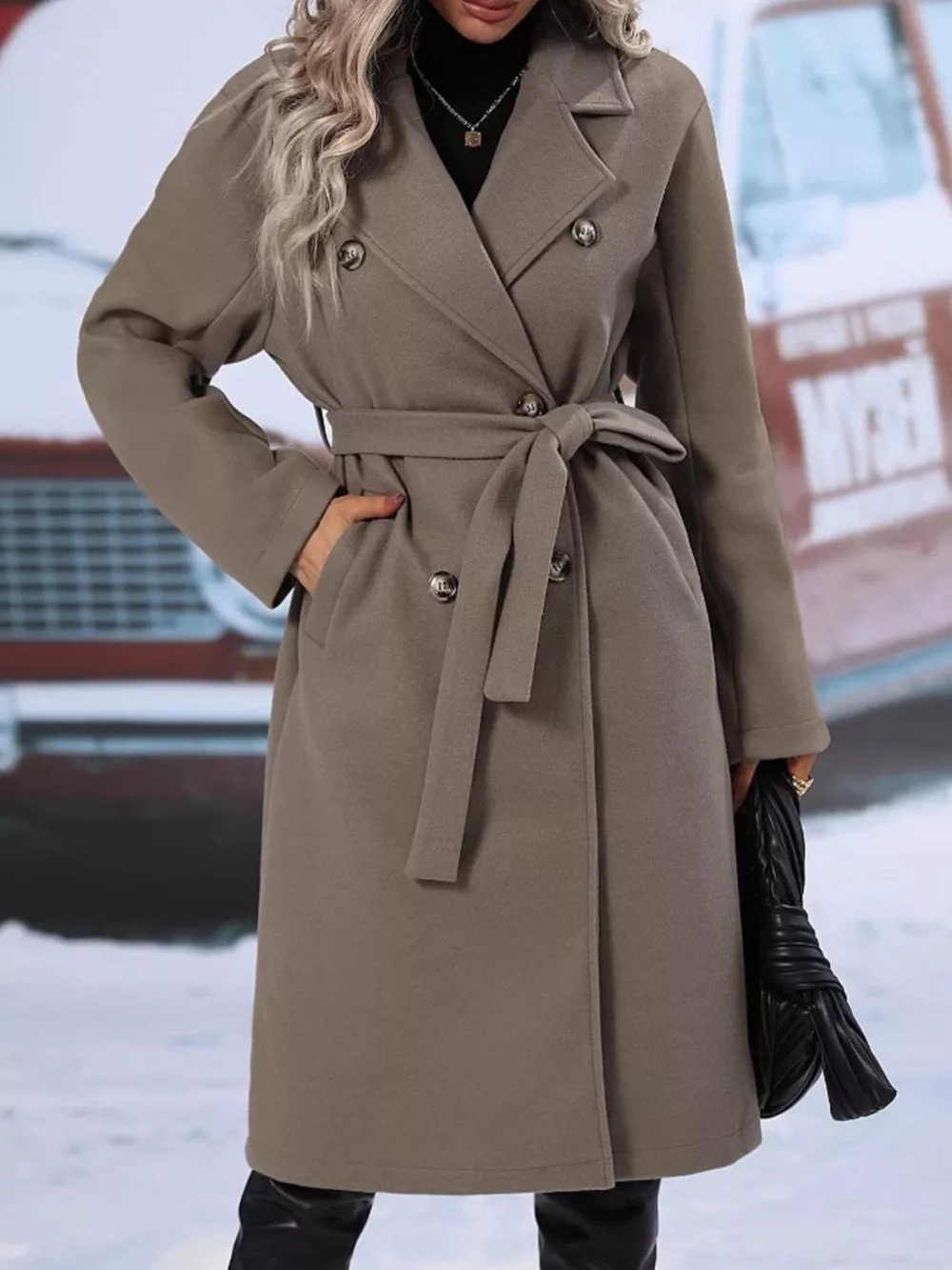 Double-Breasted Tie Waist Coat, image 10