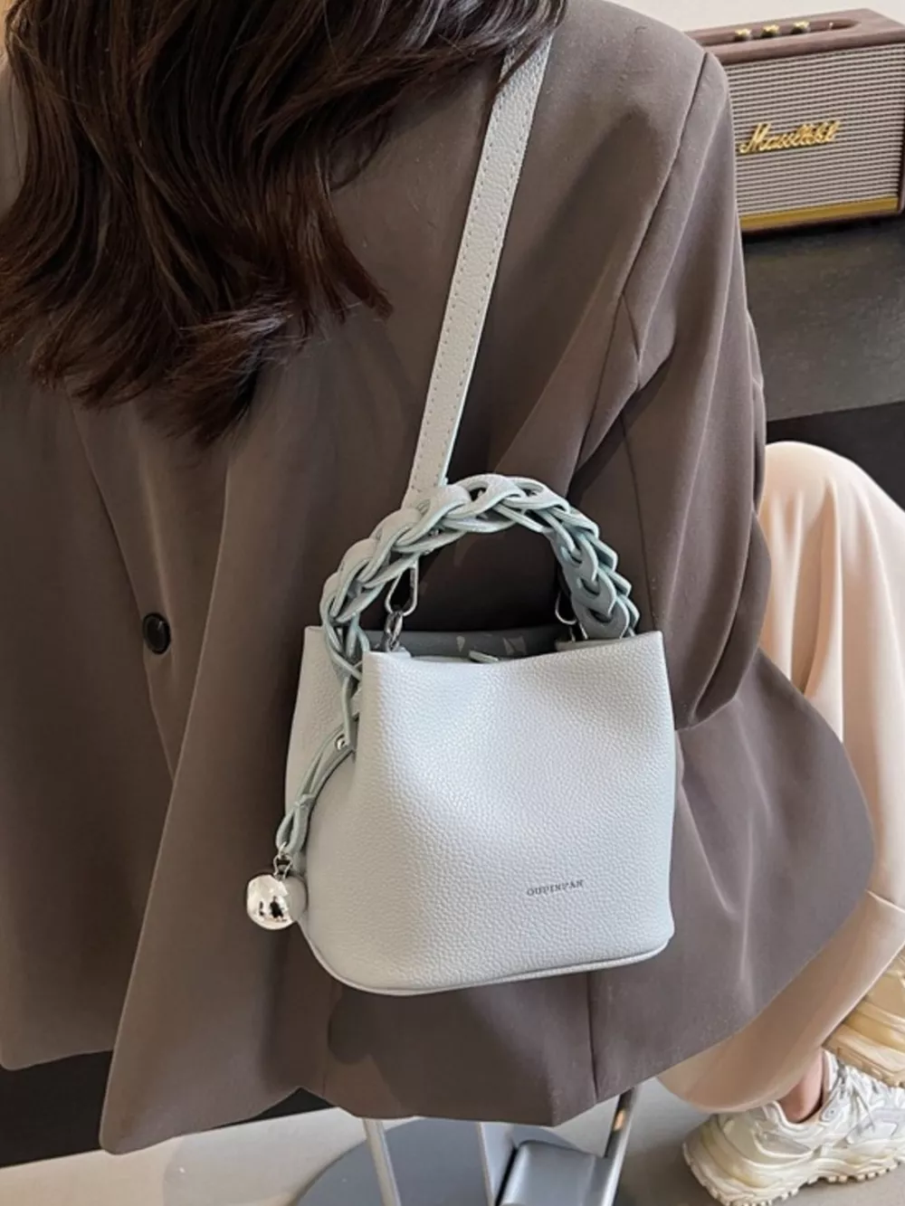 Leather Crossbody Bag with Braided Handle, image 3