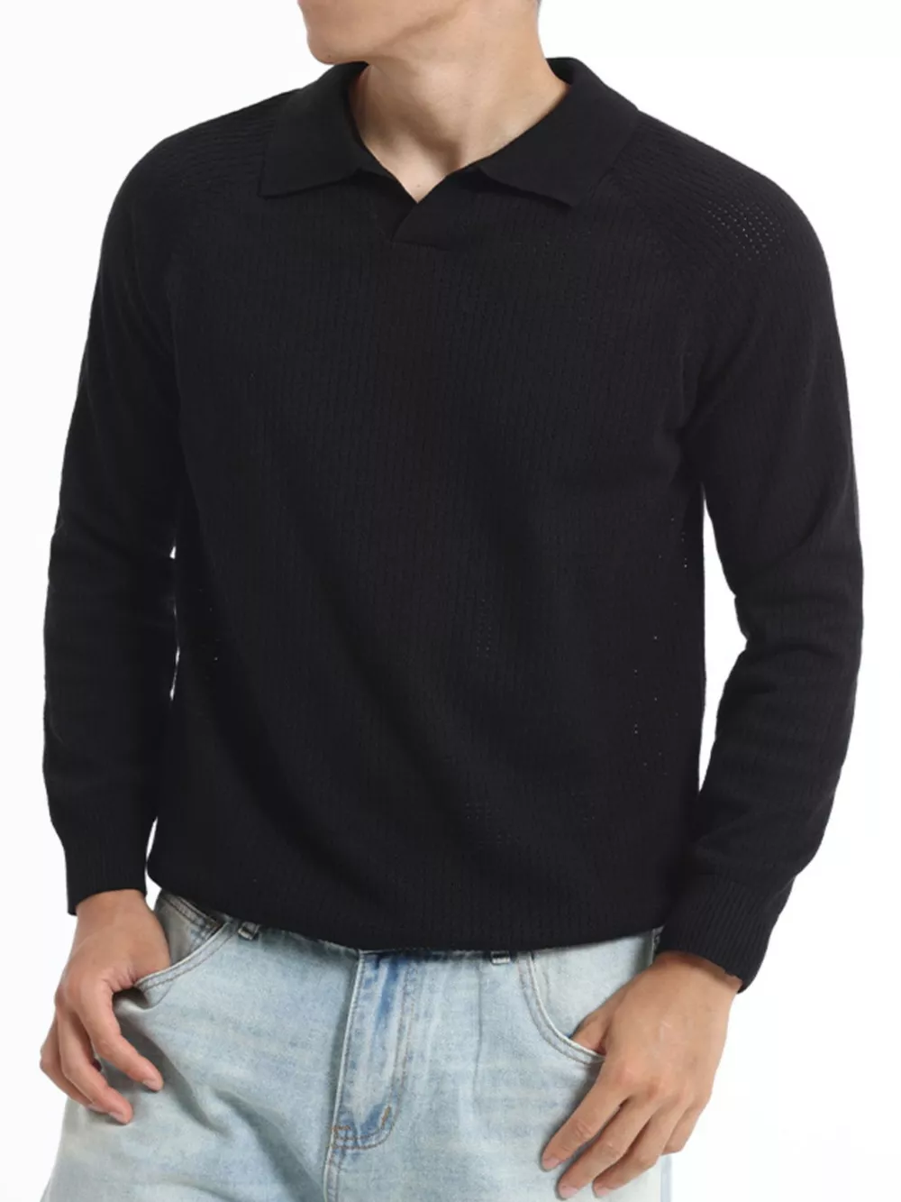Men's Plus Size Textured Polo Collar Knit Top