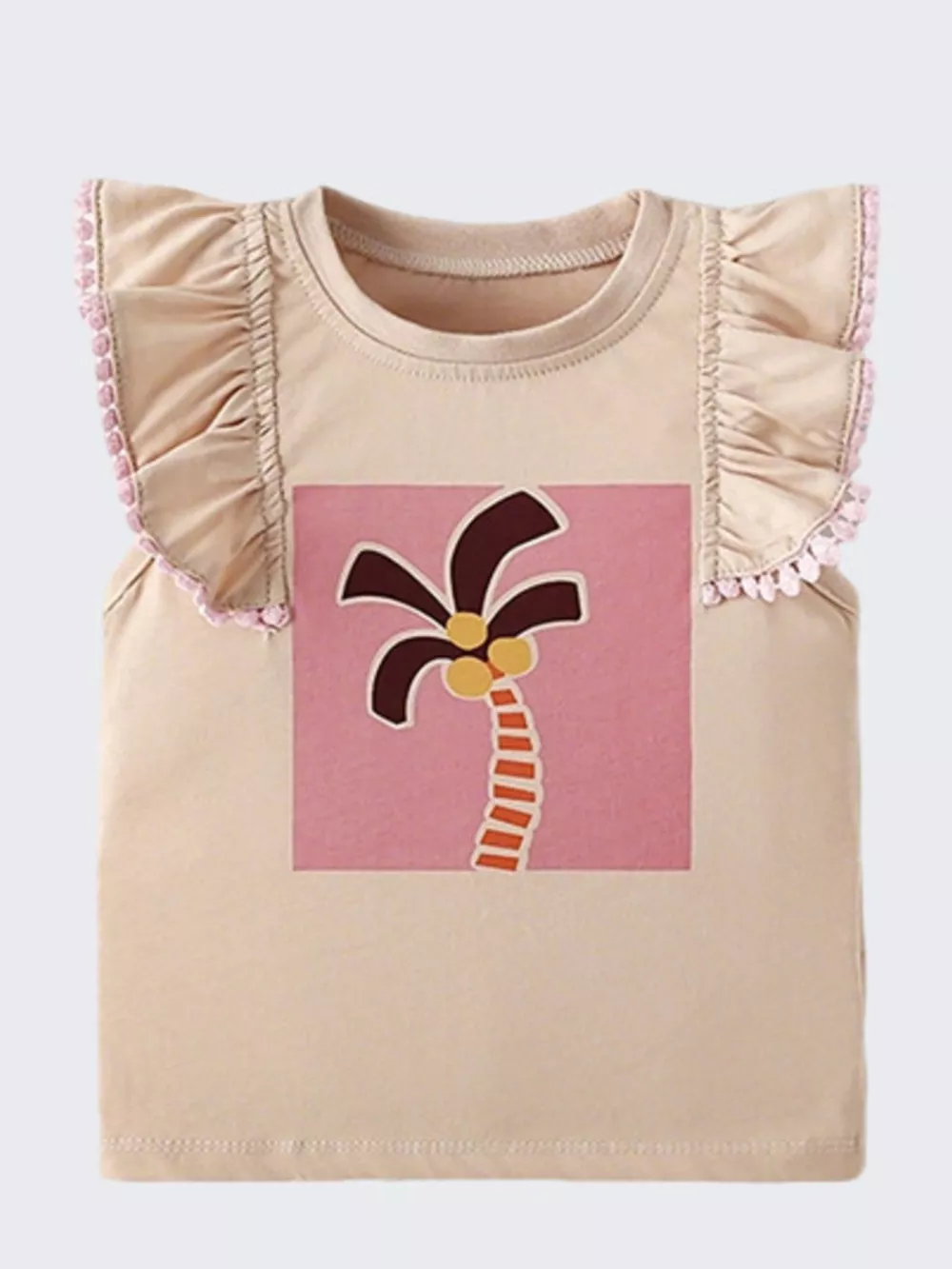 Children's Palm Tree Graphic Ruffle Sleeve T-Shirt, image 2