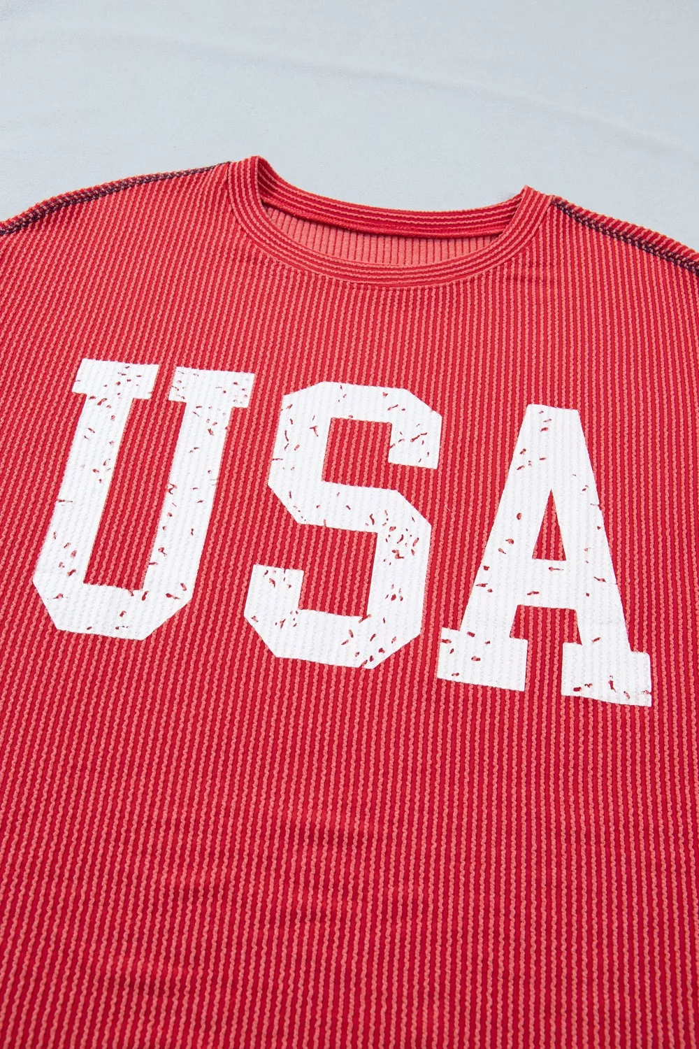 Twisted Rib Vintage USA Letter Printed T Shirt, image 7