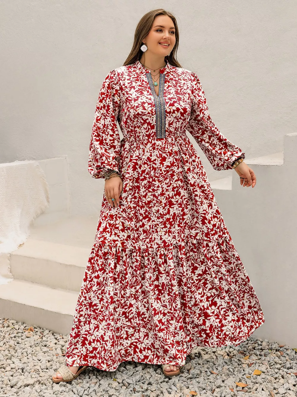 Plus Size Floral Print Long Sleeve Maxi Dress, image 5