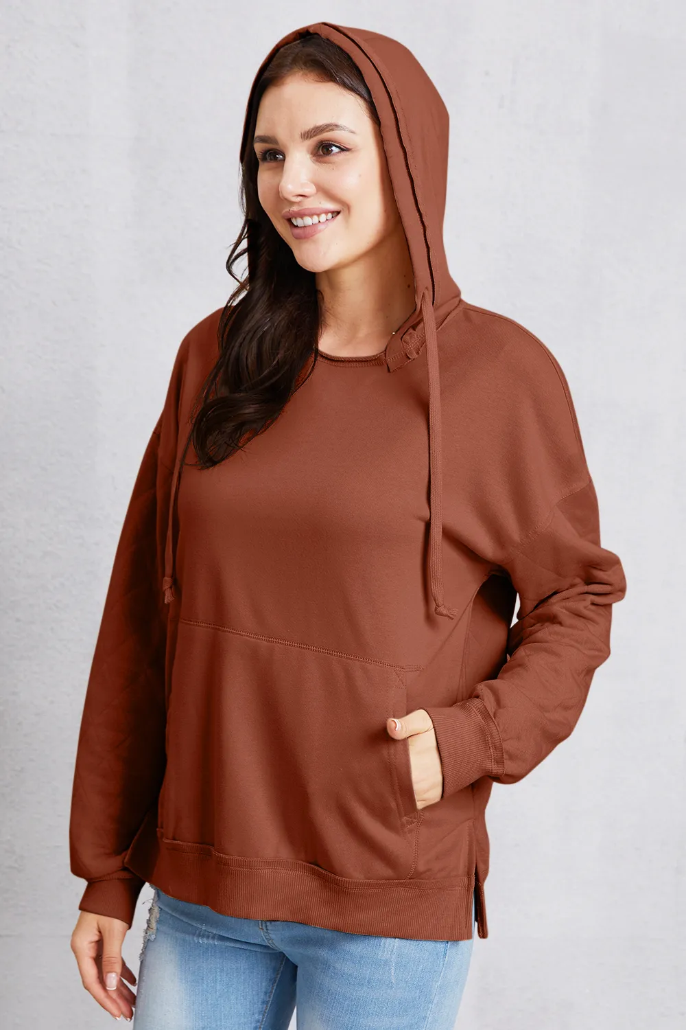Drawstring Kangaroo Pocket Dropped Shoulder Hoodie, image 9