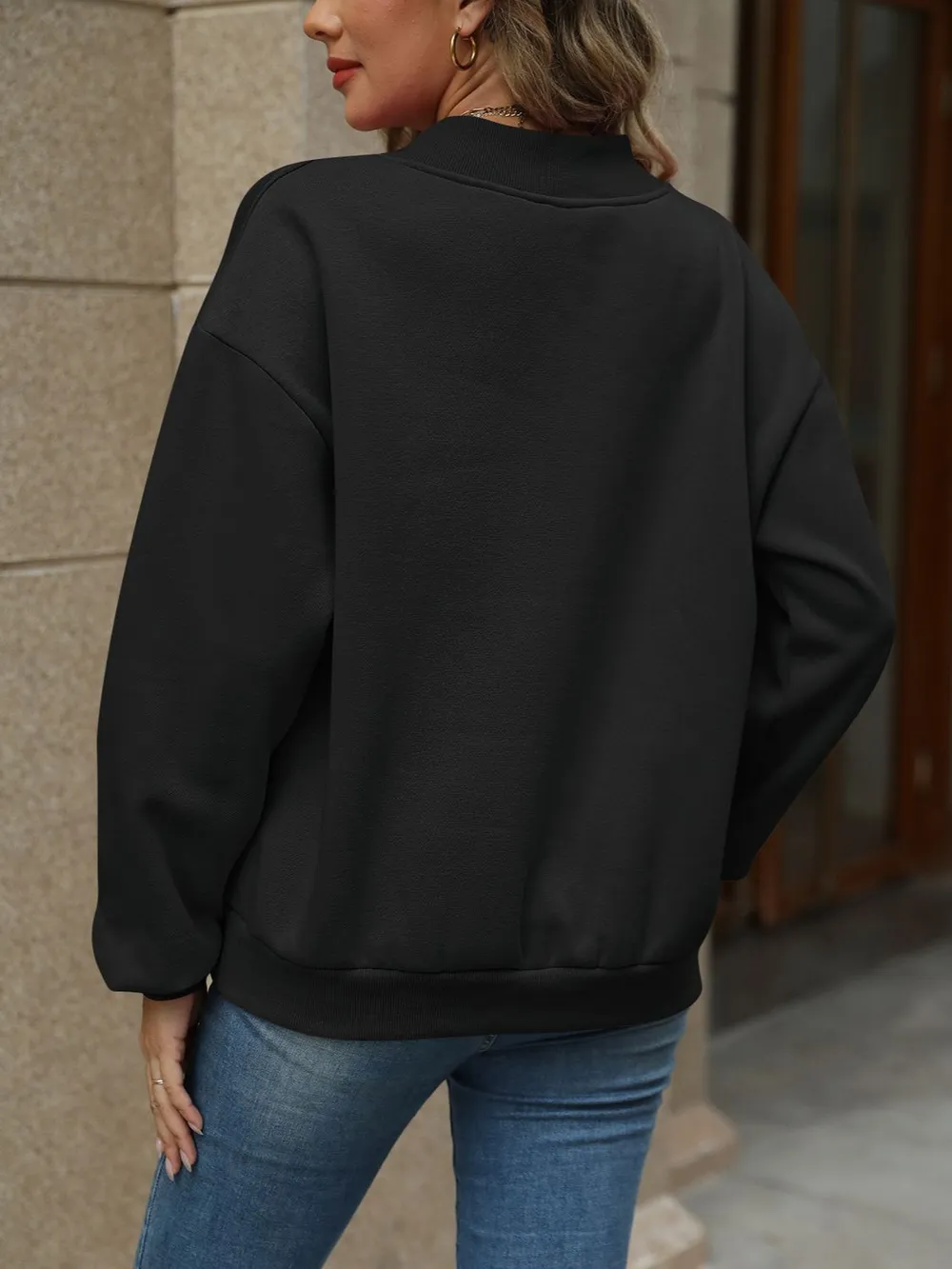 V-Neck Long Sleeve Dropped Shoulder Sweatshirt, image 17