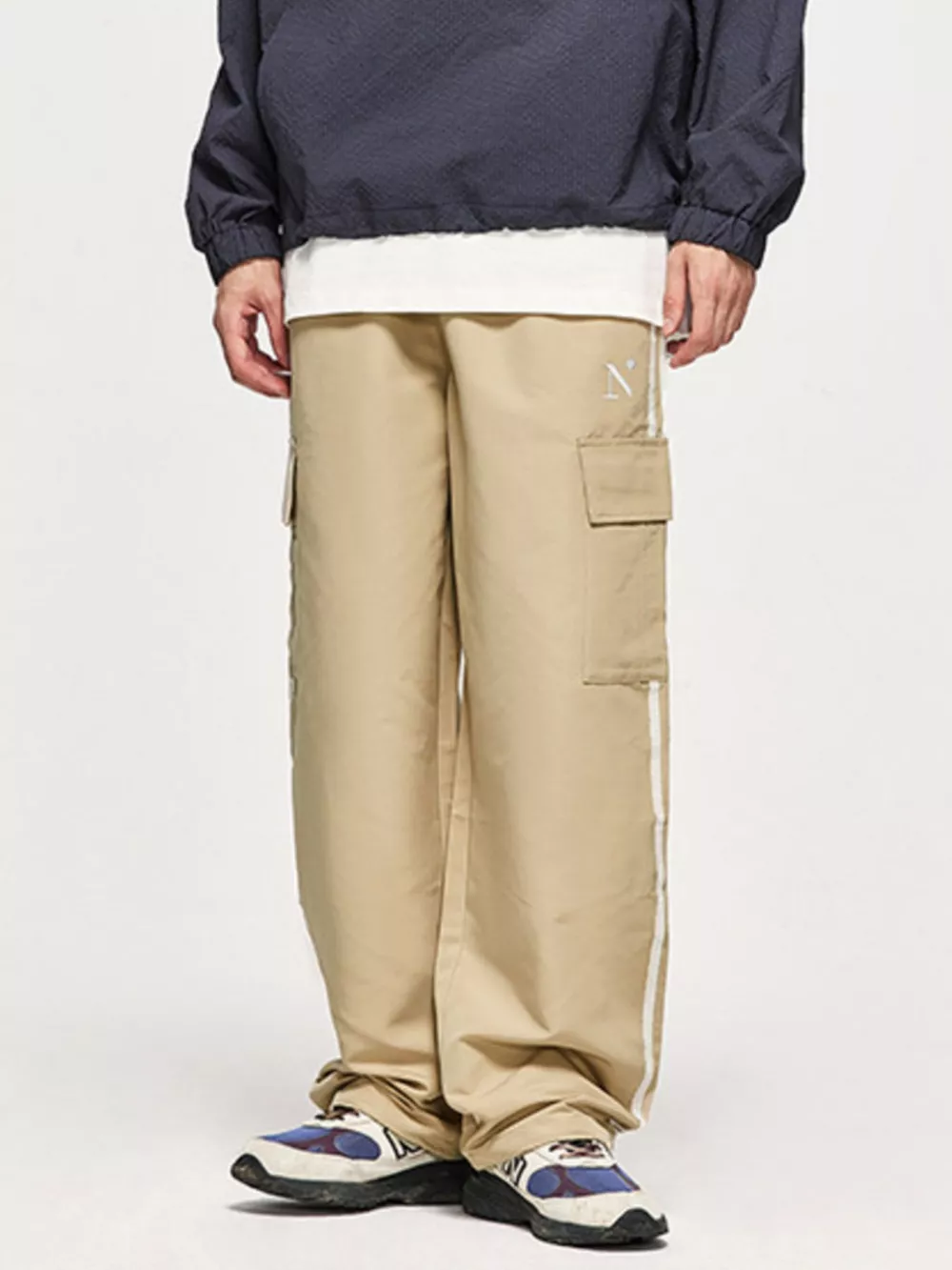 Men's Side Striped Wide Leg Cargo Pants, image 5