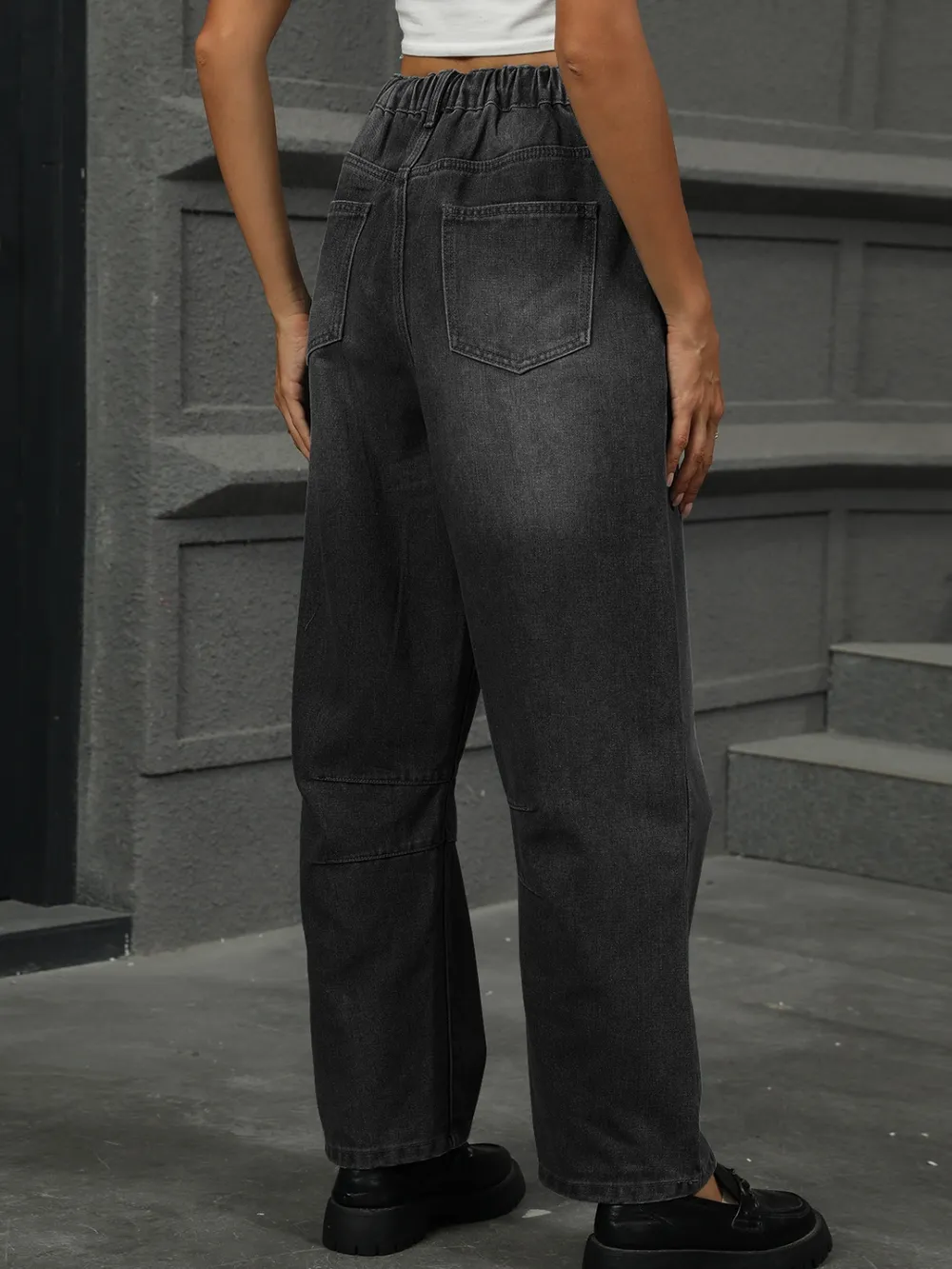 Half Elastic Waist Straight Leg Jeans, image 10