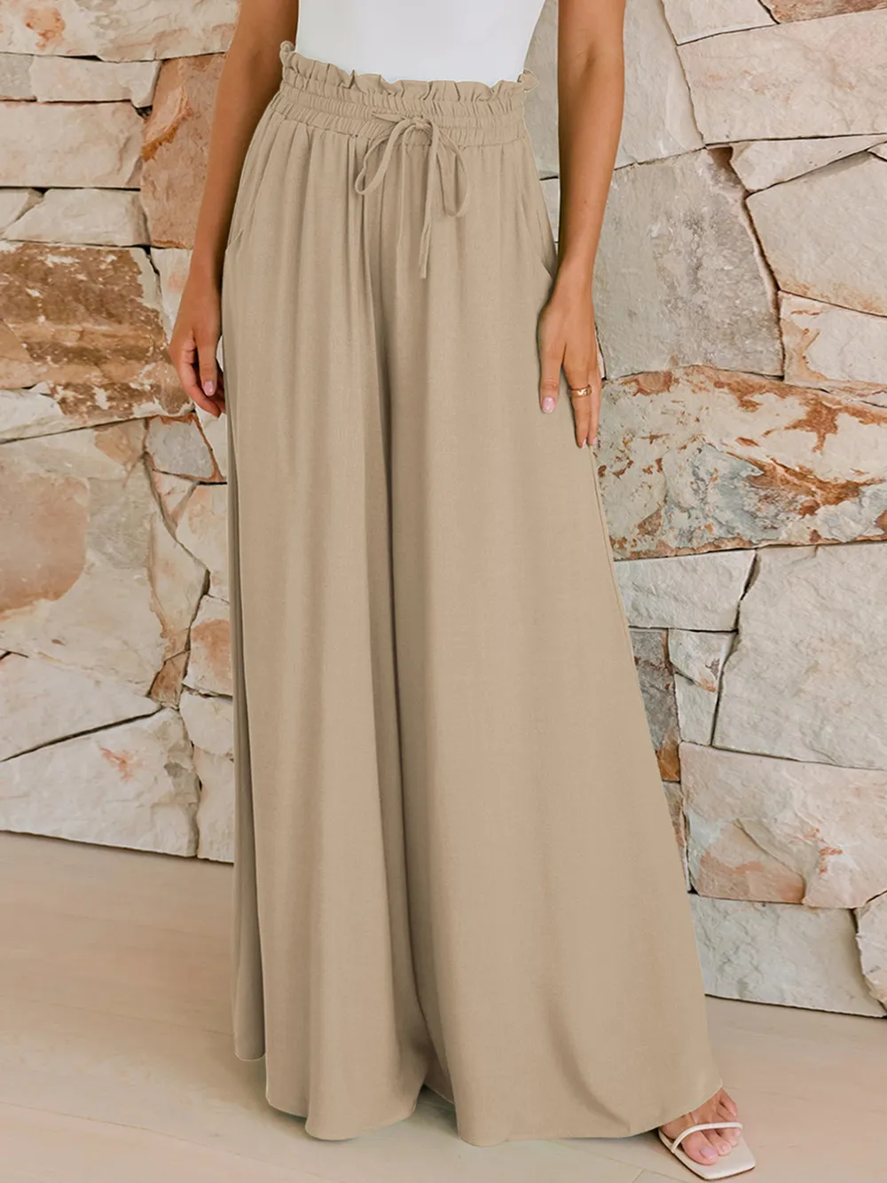 Drawstring Wide Leg Pants with Pockets, image 8