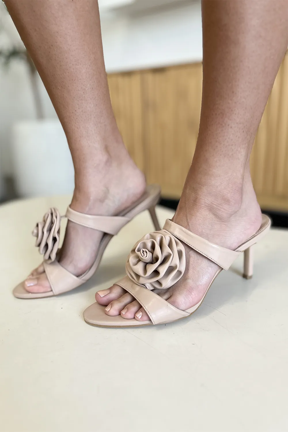 Flower PU Leather Stiletto Heel Sandals, image 4