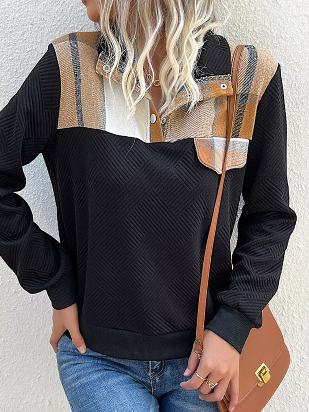 Color Block Texture Long Sleeve Sweatshirt, image 7