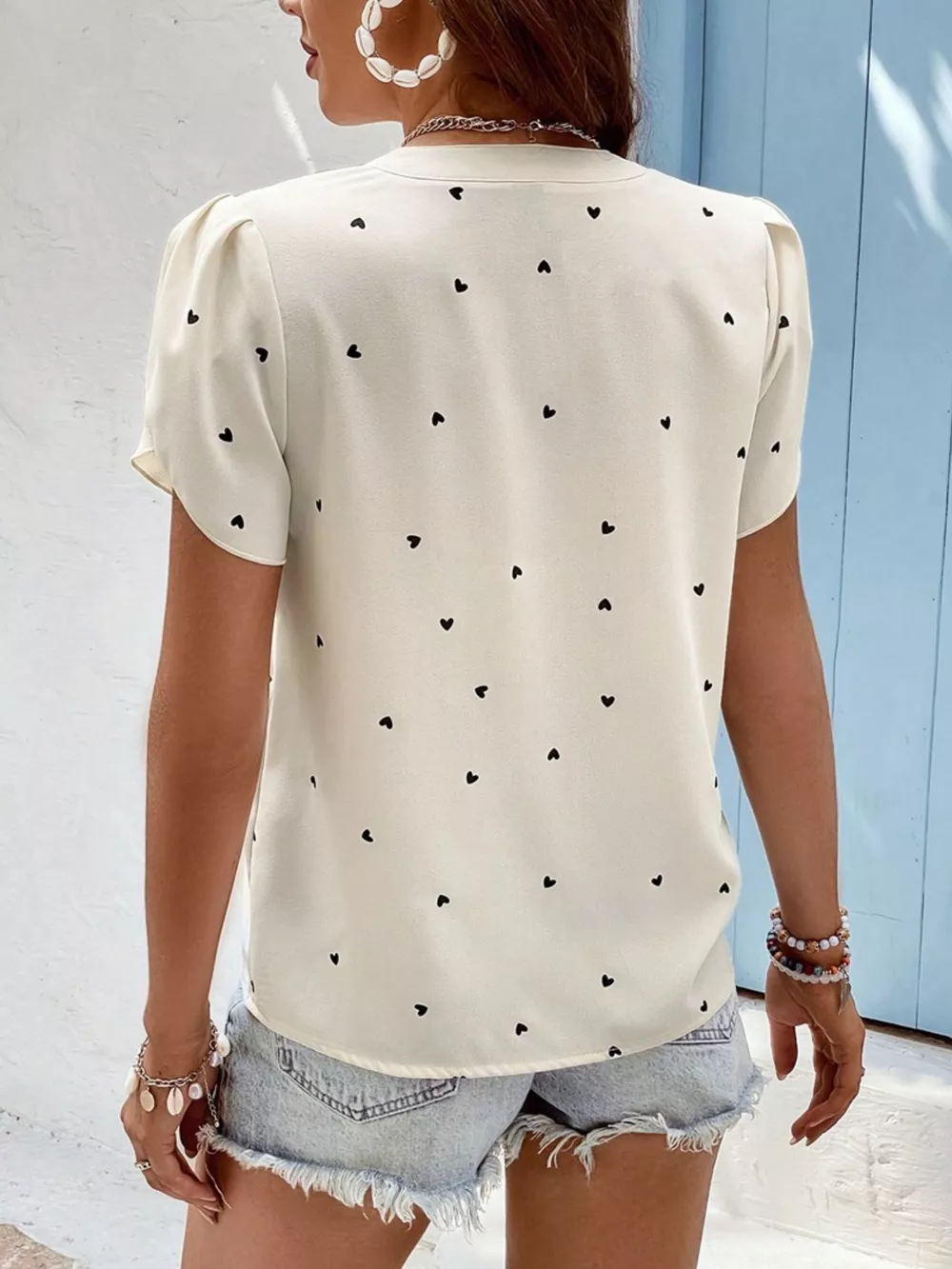 Heart Print Petal Sleeve Blouse, image 19