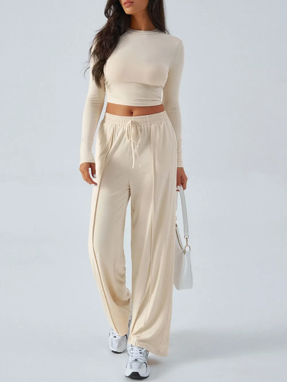 Round Neck Long Sleeve Top and Pants Set, image 8