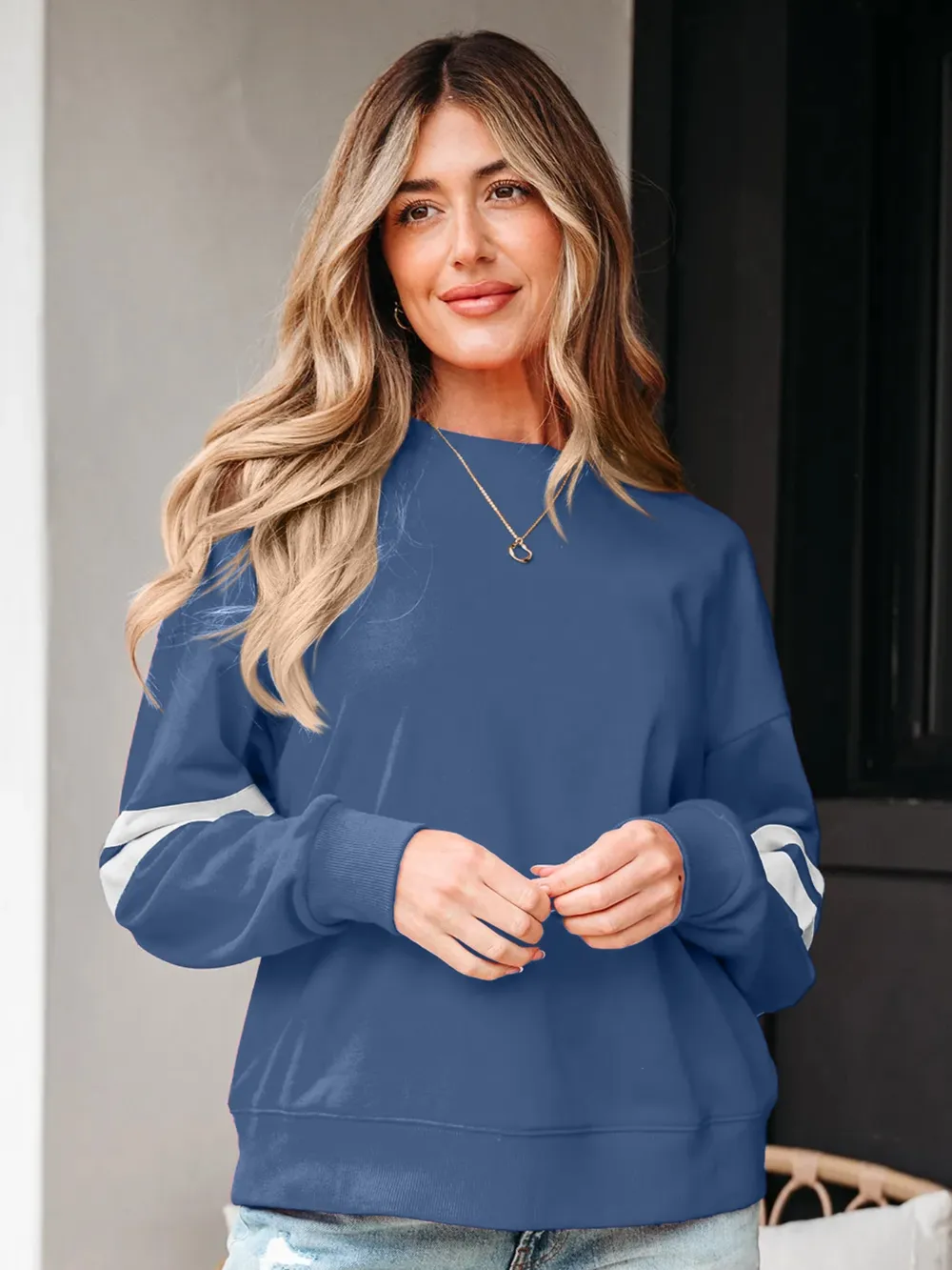 Stripe Round Neck Long Sleeve Sweatshirt, image 16