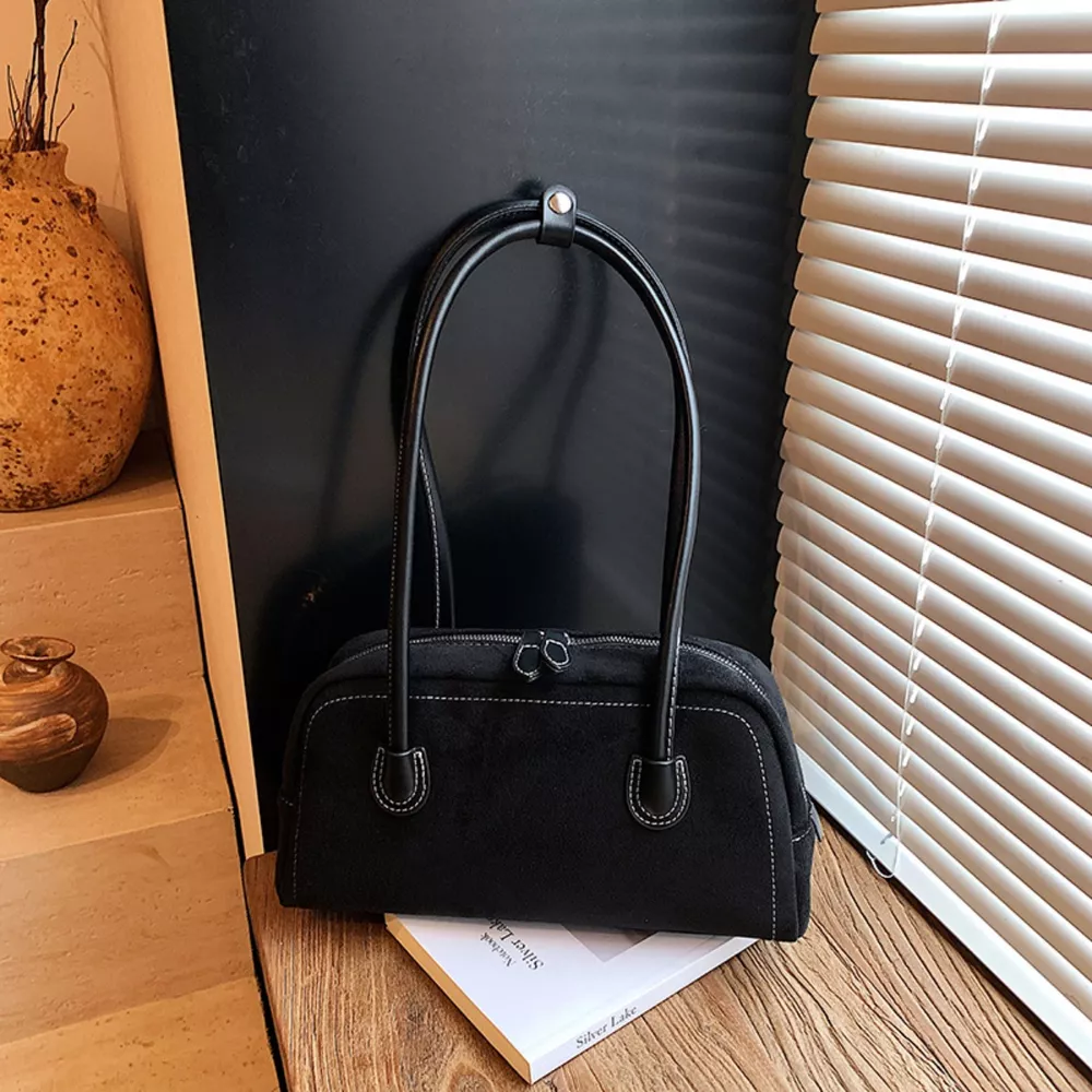 Velvet Shoulder Bag with Leather Strap, image 4