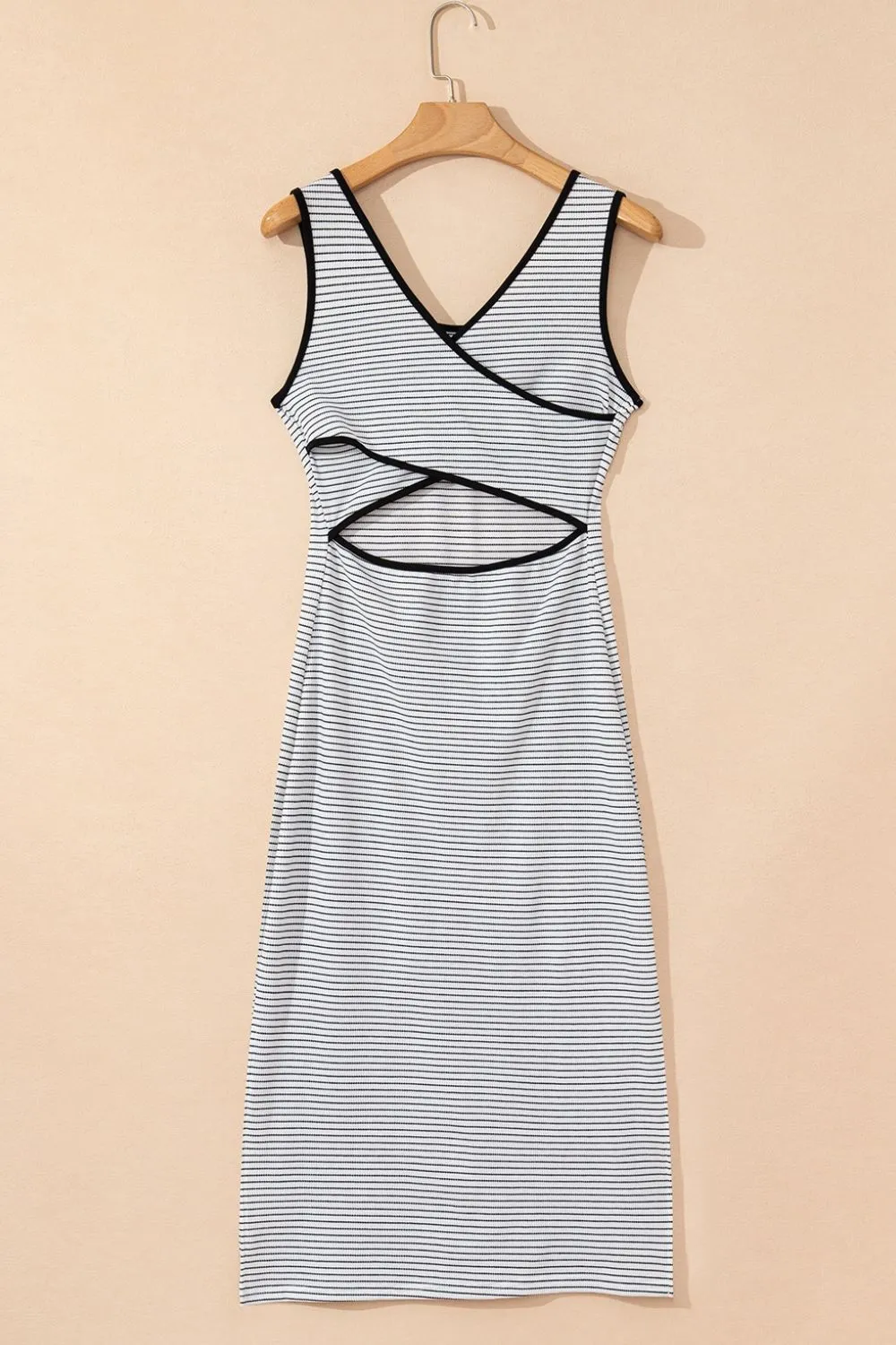 Stripe Crisscross Side Slits Slim Fit Sleeveless Midi Dress, image 10