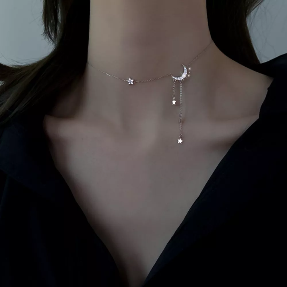 925 Sterling Silver Star Moon Necklace, image 4