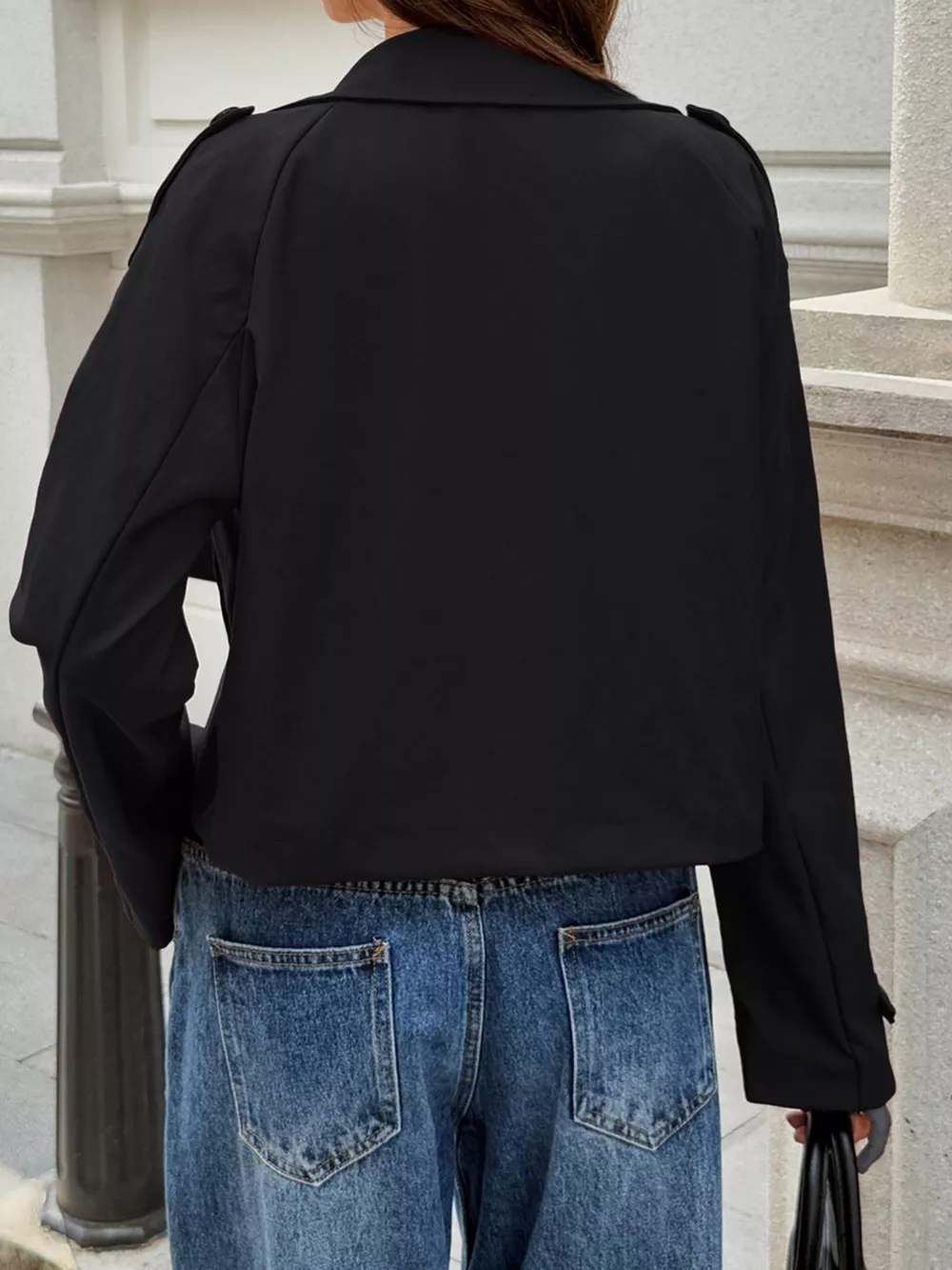 Cropped Double-Breasted Raglan Sleeve Jacket, image 12