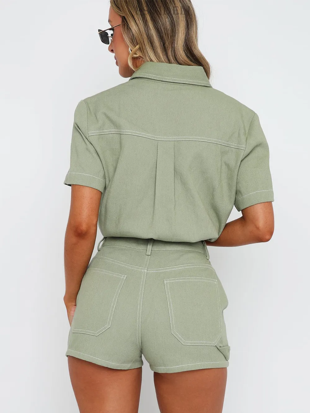 Pocketed Button Up Top and Shorts Set, image 5