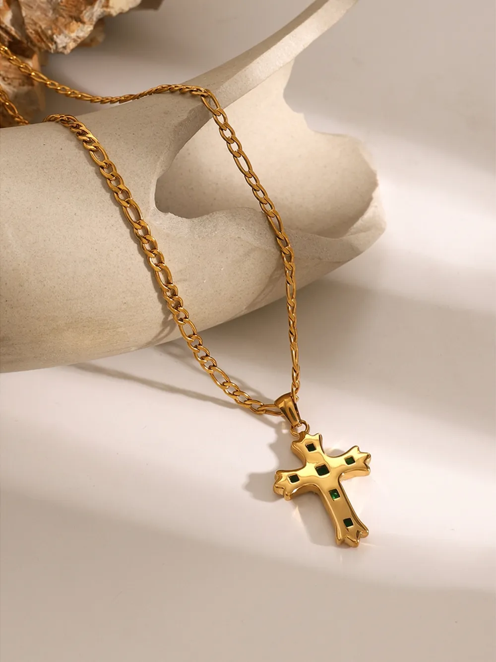 Stainless Steel Zircon Cross Pendant Necklace, image 10