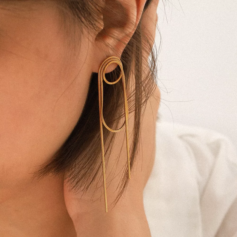 18K Gold-Plated Hoop Chain Earrings, image 4