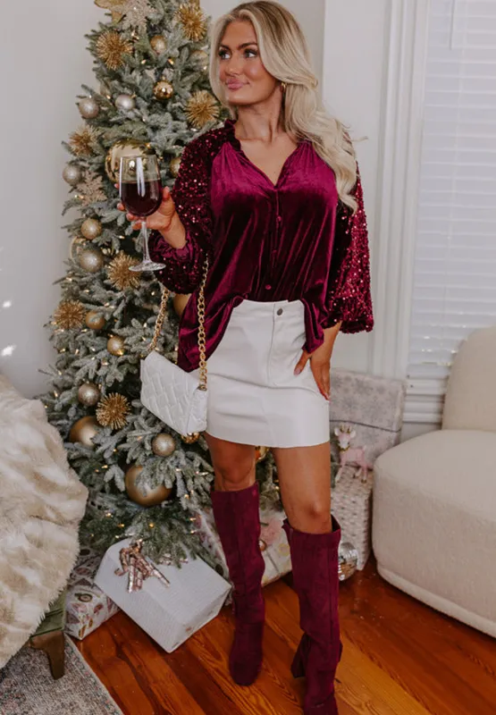 Sequin Notched Long Sleeve Blouse, image 11