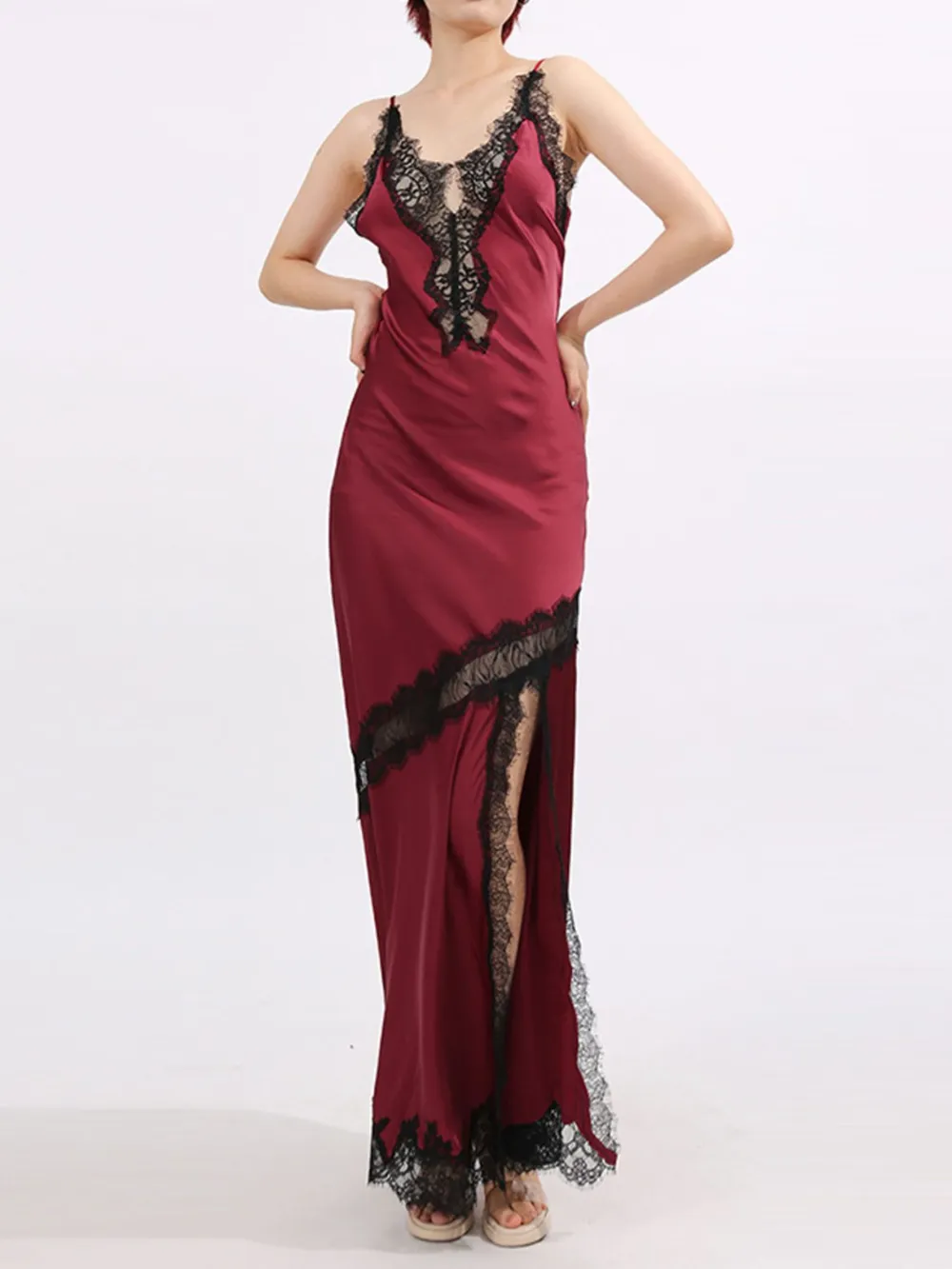 Slit Lace Detail Maxi Cami Dress, image 3