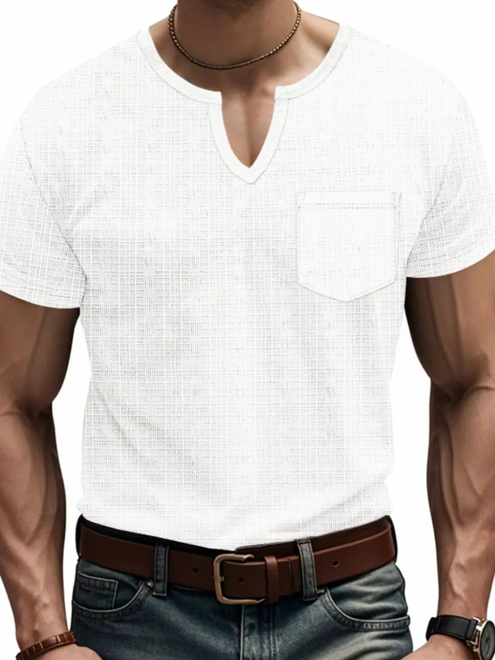 Men's Full Size Notched Short Sleeve T-Shirt Plus Size, image 4