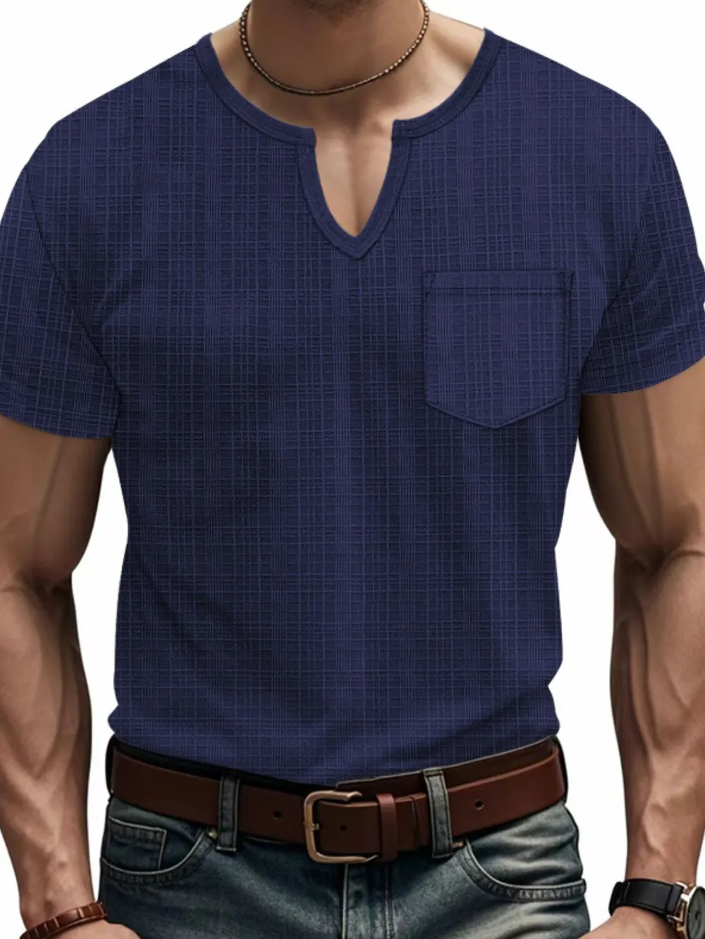 Men's Full Size Notched Short Sleeve T-Shirt Plus Size, image 6