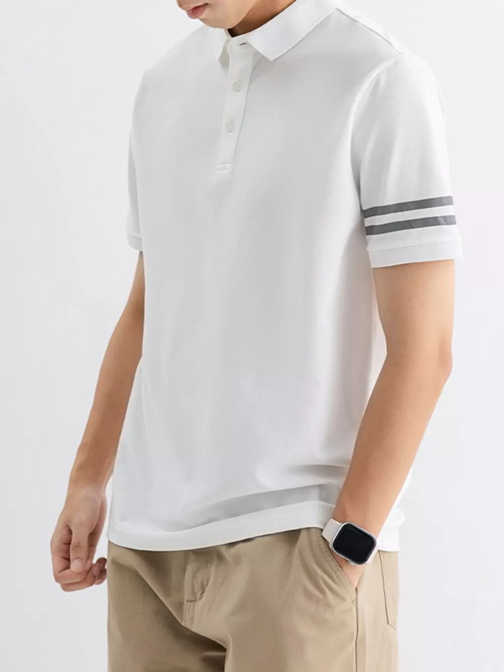 Men's Plus Size Striped Sleeve Casual Polo, image 5