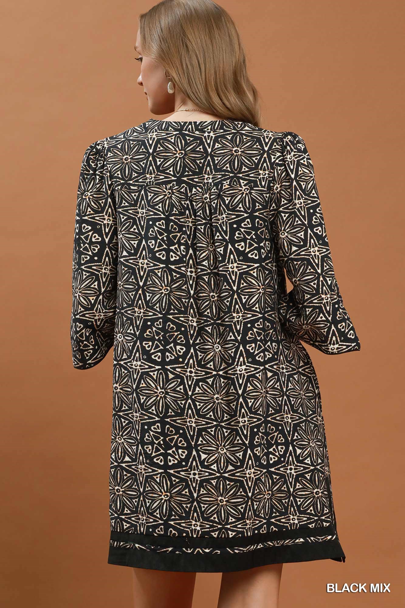 Mix Geometric Print V-Neck Tassel Detail Tunic Dress, image 3