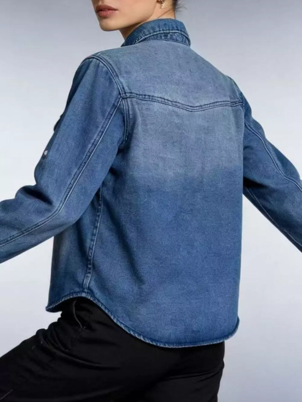 Button Down Classic Western Style Denim Top, image 8