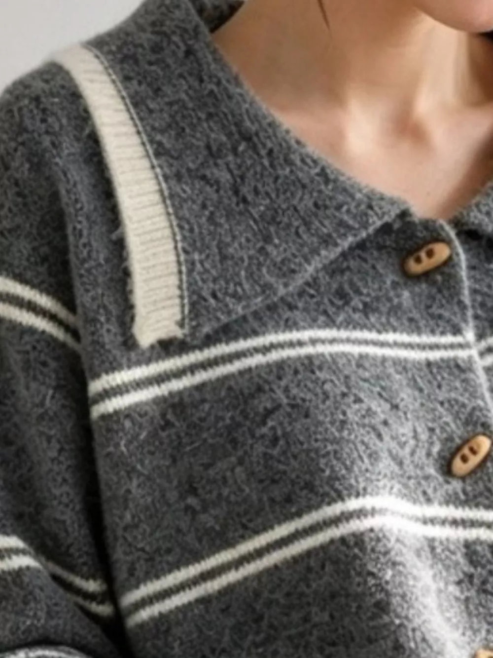 Striped Button-Down Knit Cardigan, image 6