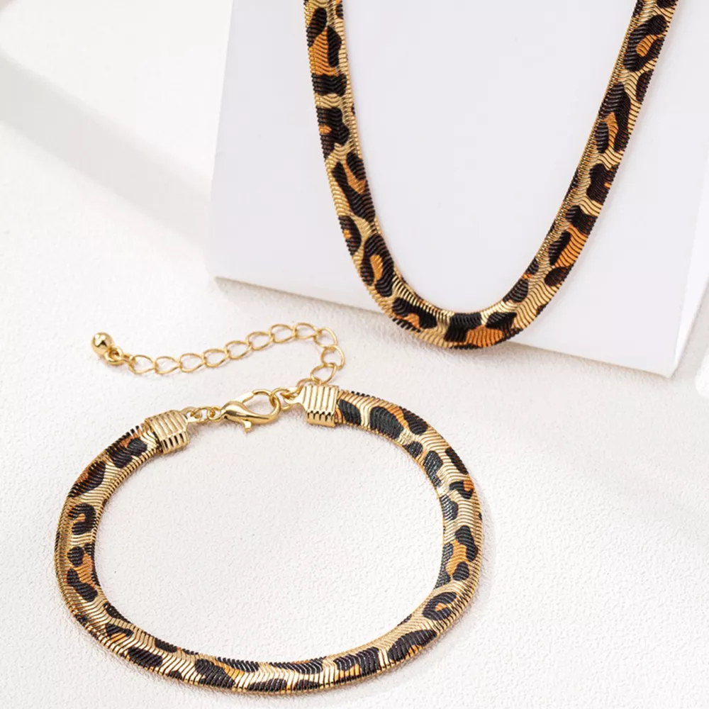 Chunky Leopard Necklace and Bracelet Jewelry Set, image 2