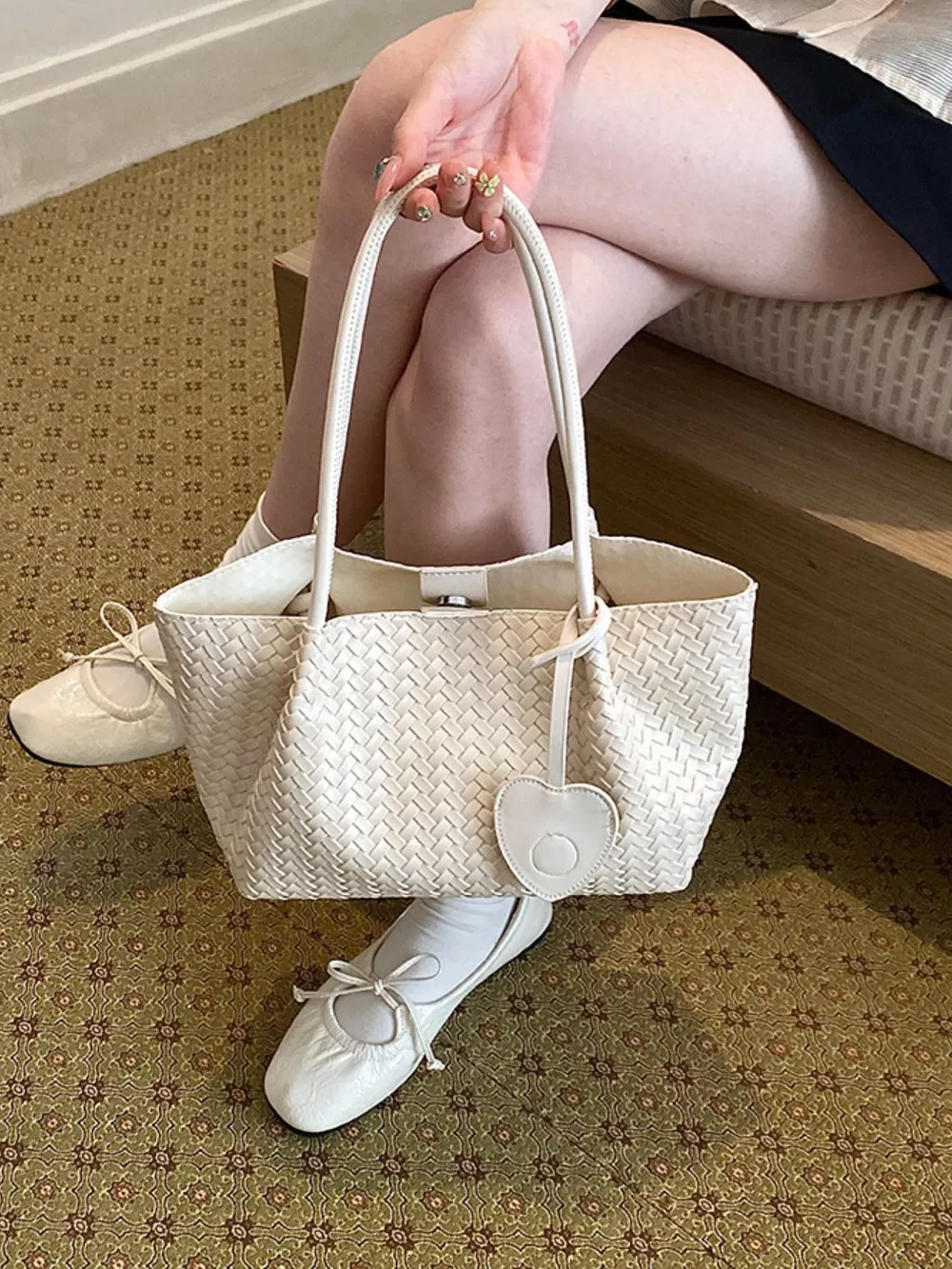 Woven Tote Shoulder Bag, image 3