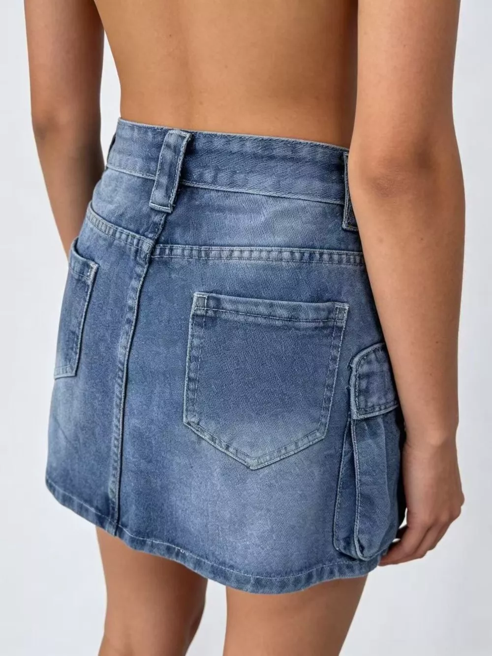 Washed Cargo Denim Skirt, image 16